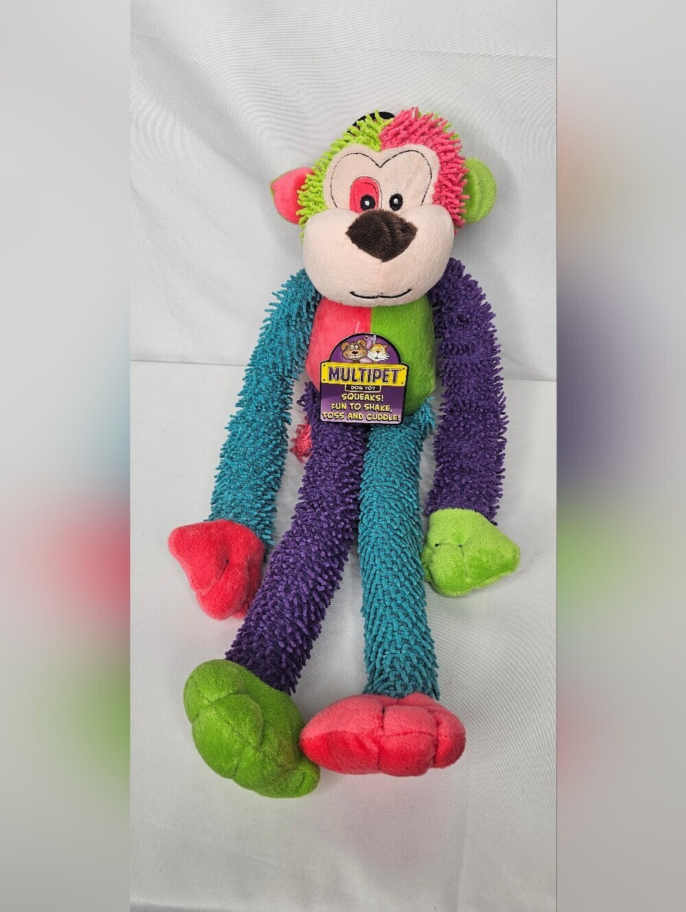 Multipet Multi-Crew Monkey Plush Dog Toy New Squeaks Long Arms Legs Tug Fetch